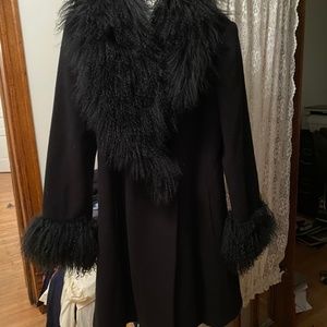 Fun black dressy wool coat with lamb curls